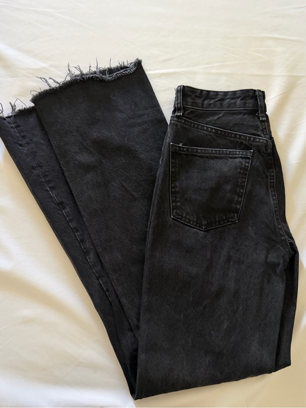 Zara Black High-Rise Straight Jeans with Frayed Hem